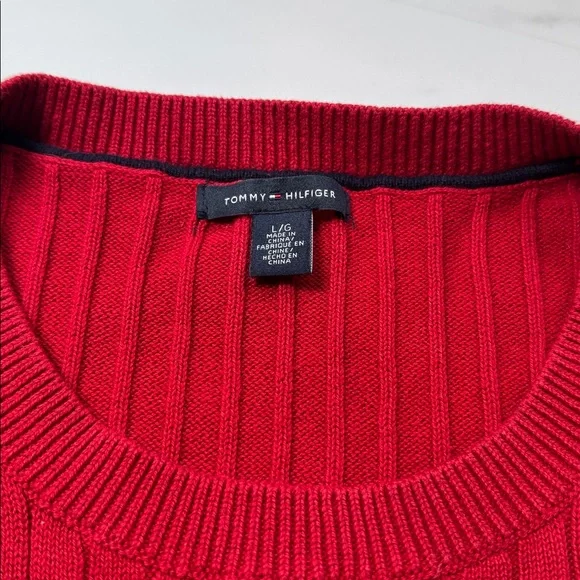 Tommy Hilfiger Vintage Y2K Womens L Sweater Ribbed H Logo Red Crew 90s Spellout - Picture 3 of 10